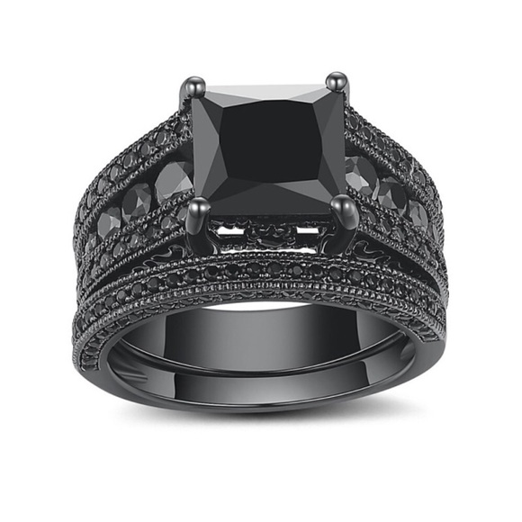 NEW 18K BLACK SAPPHIRE STERLING SILVER RING - Picture 3 of 6